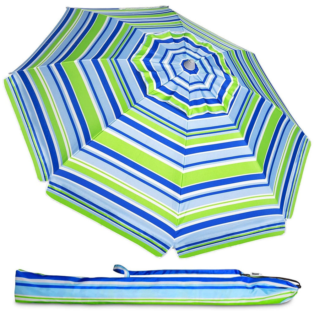 Fine Ocean  Customized Striped Beach Umbrella with Tilt Aluminum Pole with Carry Bag  UV  Parasol Umbrella