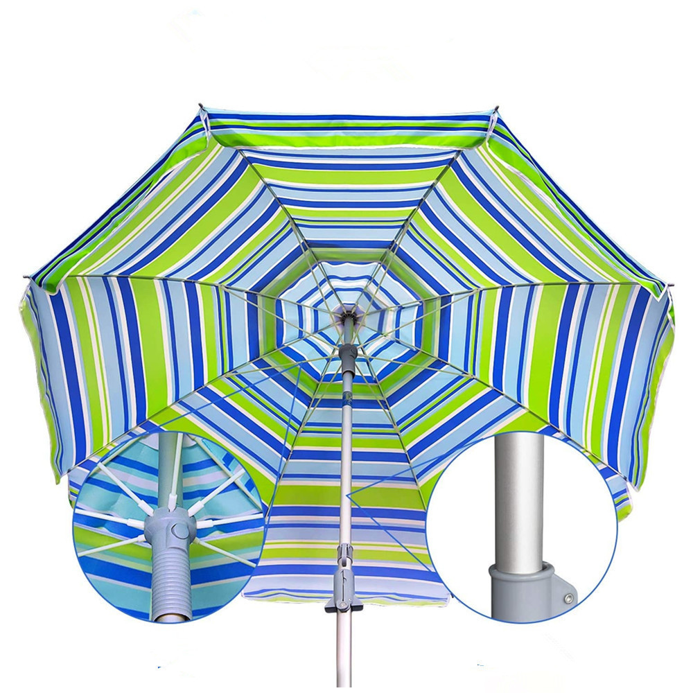 Fine Ocean  Customized Striped Beach Umbrella with Tilt Aluminum Pole with Carry Bag  UV  Parasol Umbrella