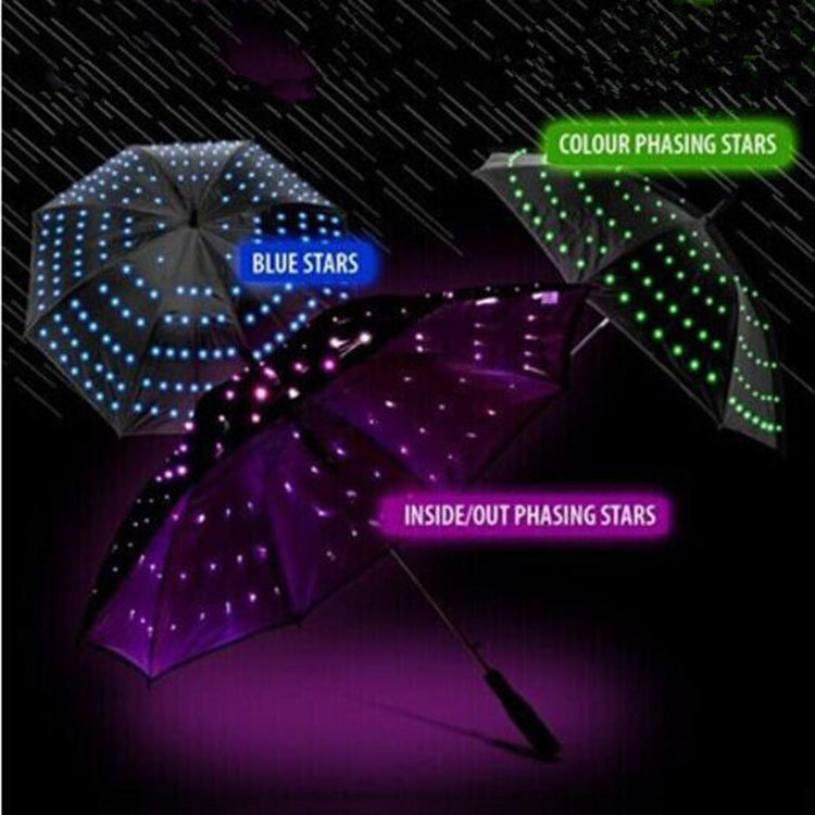 Light up on Umbrella Panel New Lighting Fashion Led Umbrella Fine Ocean Star CLASSIC Clear Pongee Fabric Umbrella with Logo