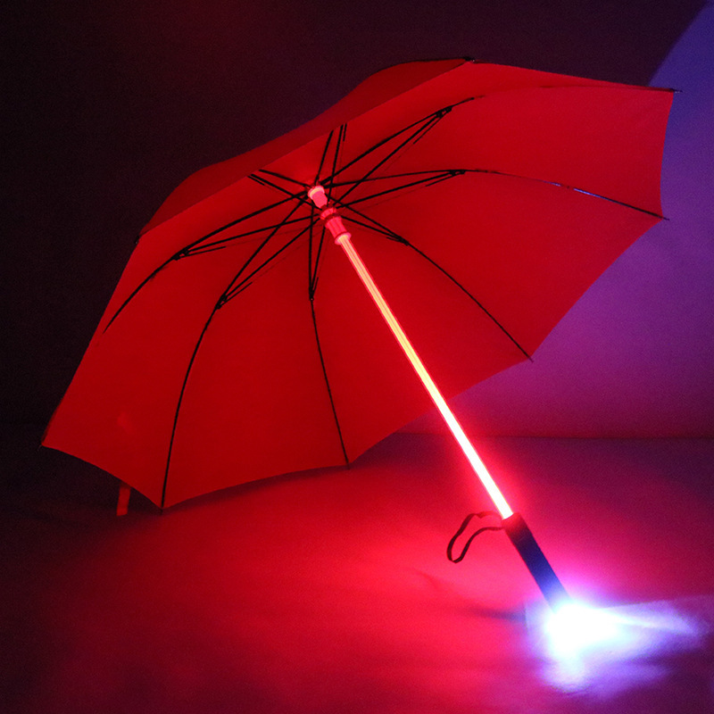 Fine Ocean Promotional  Light Blue Rain Straight Led Umbrella With Light Torch