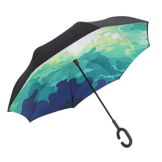 FINE OCEAN Wind Resistant Hands Free Inverse Inside Out C Handle Smart Reverse Upside-down Double Layer Inverted Umbrella