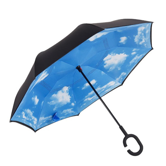 FINE OCEAN Wind Resistant Hands Free Inverse Inside Out C Handle Smart Reverse Upside-down Double Layer Inverted Umbrella