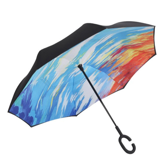 FINE OCEAN Wind Resistant Hands Free Inverse Inside Out C Handle Smart Reverse Upside-down Double Layer Inverted Umbrella