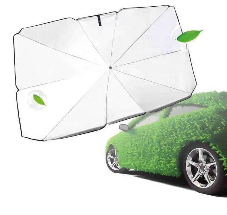 FINE OCEAN Silver Coated Sunshade Car Folding Parasol Umbrella with PU Leather Case