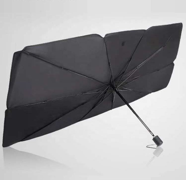 FINE OCEAN Silver Coated Sunshade Car Folding Parasol Umbrella with PU Leather Case