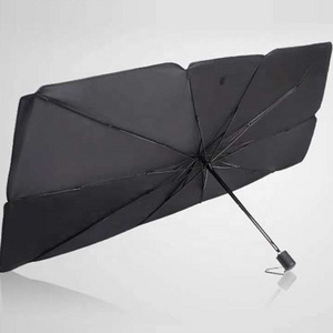 FINE OCEAN Silver Coated Sunshade Car Folding Parasol Umbrella with PU Leather Case