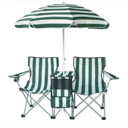 FINE OCEAN Lightweight  Portable Folding Double Personal Camping Beach Picnic Metal Chair With Umbrella