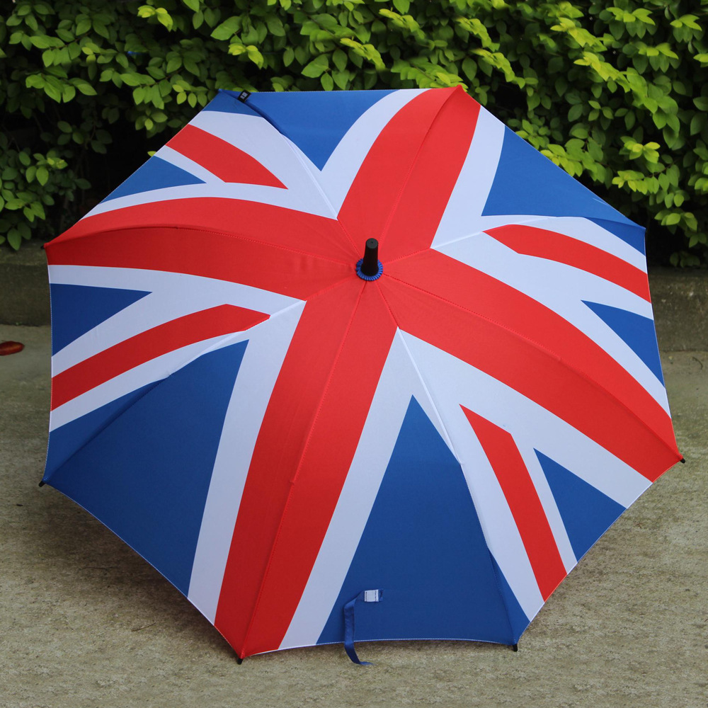 FINE OCEAN Union Jack British Flag Stock Auto Open Straight Umbrella Rubber Handle