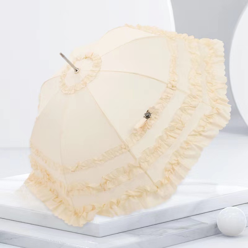 FINE OCEAN Parasol Umbrella with Three Ruffles Pagoda Shaped Umbrella Sun Parasol Lace Wedding Umbrella