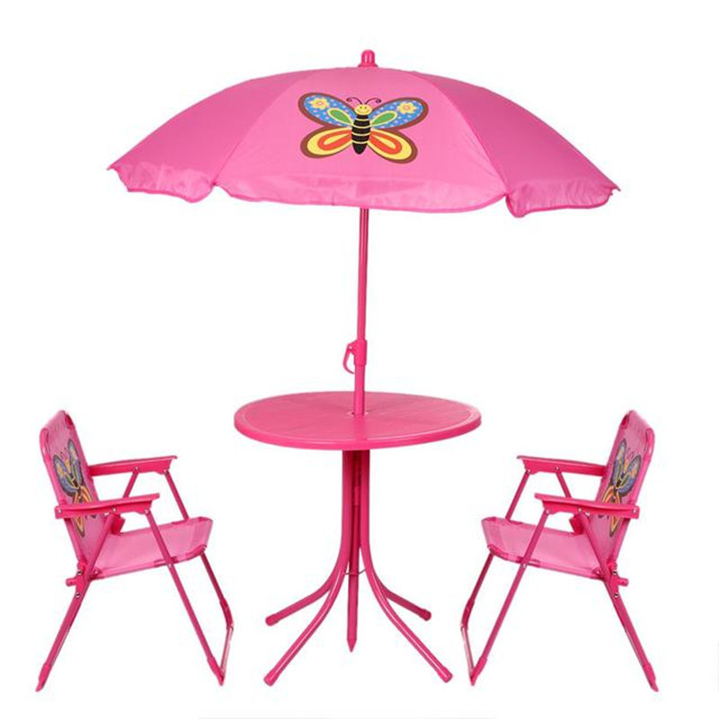 FINE OCEAN Folding Table and Chair Kids Patio Set Picnic Table with Removable Umbrella for Outdoor Garden