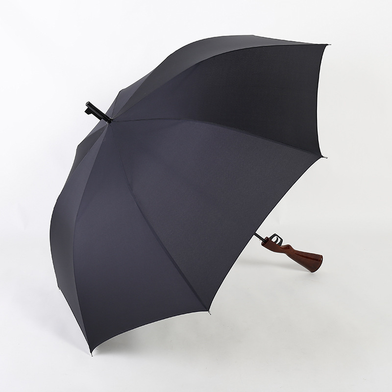 Fine Ocean  Advertising Special Design Custom Auto Open Straight Gun Handle Shape Rifle Umbrella With Shoulder Strap