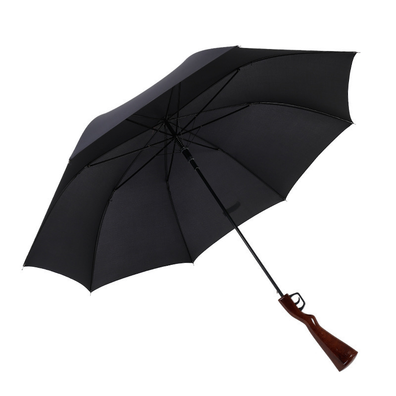 Fine Ocean  Advertising Special Design Custom Auto Open Straight Gun Handle Shape Rifle Umbrella With Shoulder Strap