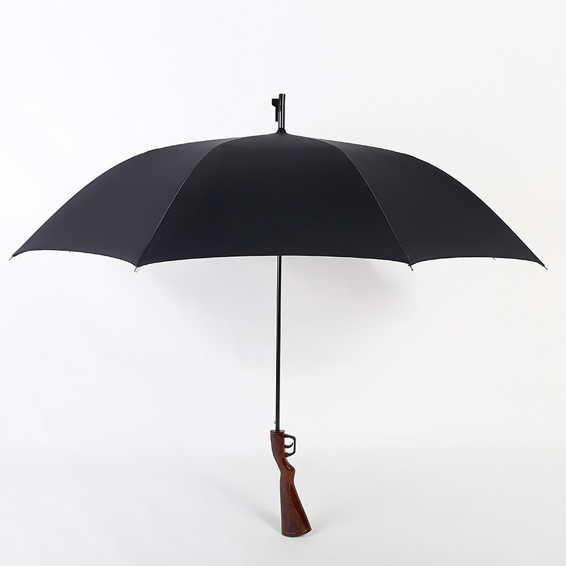 Fine Ocean  Advertising Special Design Custom Auto Open Straight Gun Handle Shape Rifle Umbrella With Shoulder Strap