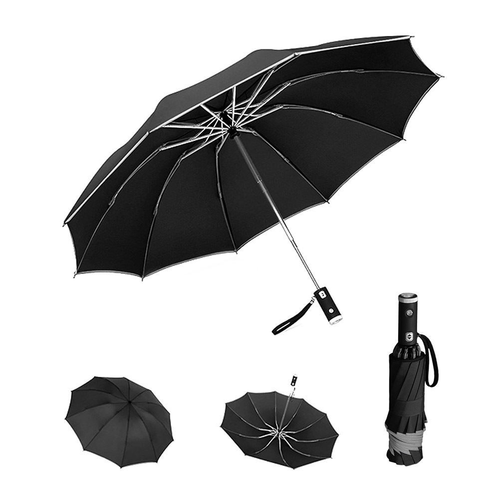 Fine Ocean Folding Automatic Upside Down Inverted Reverse Umbrella Light Foldable Inverse Umbrella Reflective Stripe