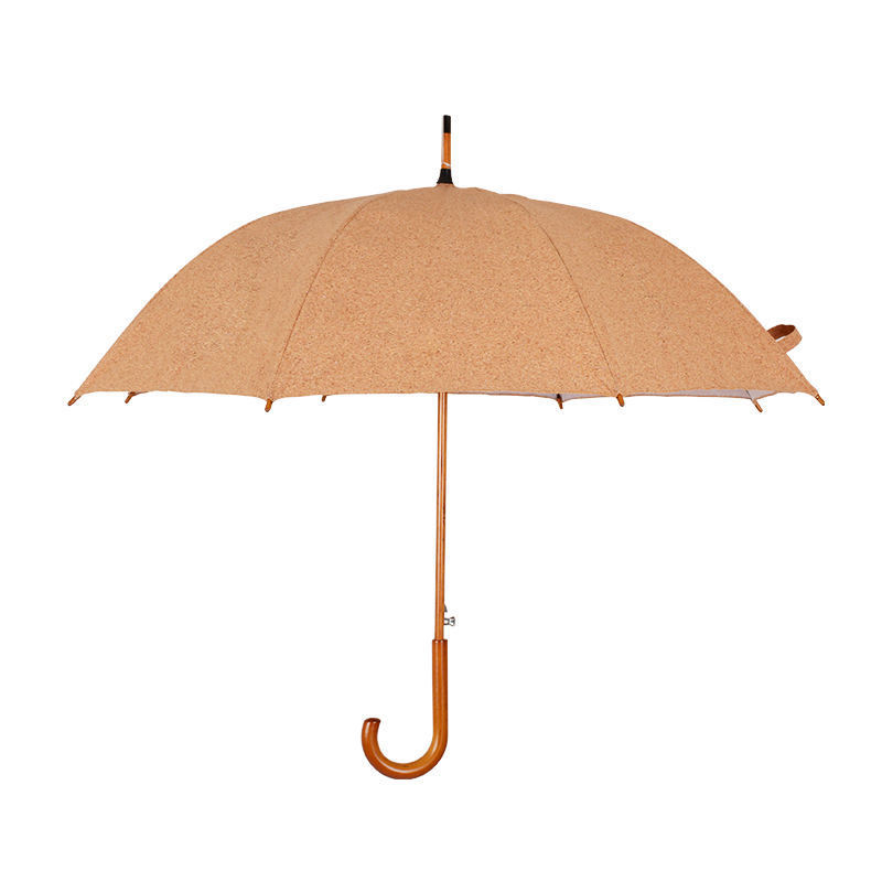 Fine Ocean Creative Environmental Protection Cork Fabric Cloth Umbrella Wooden Handle Auto Umbrella