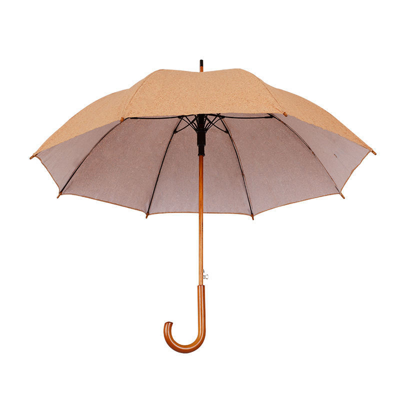 Fine Ocean Creative Environmental Protection Cork Fabric Cloth Umbrella Wooden Handle Auto Umbrella