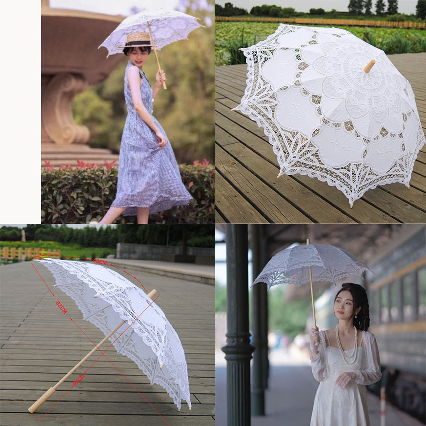 FINE OCEAN Victorian Party Gifts Handmade Favor Wedding Decoration Lace Umbrella Battenburg Lace Parasol Umbrella