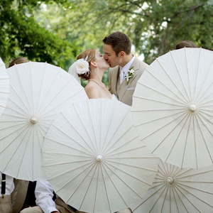 FINE OCEAN  Handheld Plain White Wedding Paper Wood Parasol Umbrella Sun Paper Chinese Parasol