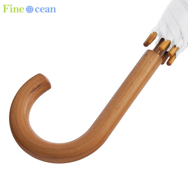 FINE OCEAN  Supplier Wholesale J Wooden Handle Straight Sticks Wood Umbrella For The Rain Custom Guarda Chuva With Logo