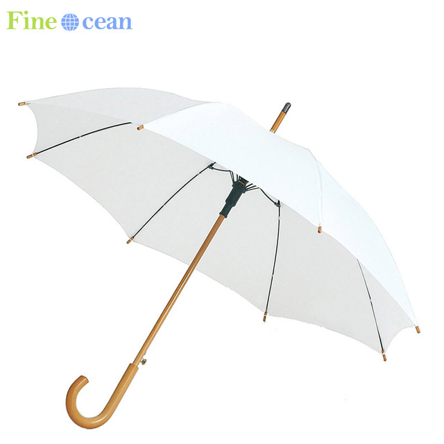 FINE OCEAN  Supplier Wholesale J Wooden Handle Straight Sticks Wood Umbrella For The Rain Custom Guarda Chuva With Logo