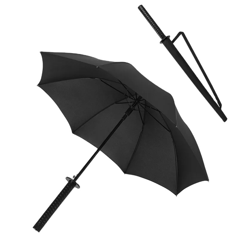 FINE OCEAN  Creative Long Handle Large Windproof Samurai Sword Umbrella Japanese Sun Rain Straight Umbrella Automatic Open