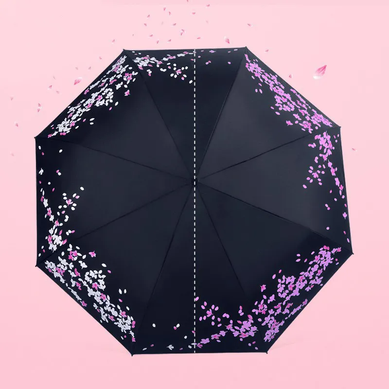 FINE OCEAN Custom Logo Rain 3 Folding Compact Change Color When Get Wet Fold Stick Water Magic Color Change Umbrella