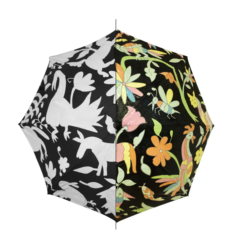 FINE OCEAN Custom Logo Rain 3 Folding Compact Change Color When Get Wet Fold Stick Water Magic Color Change Umbrella