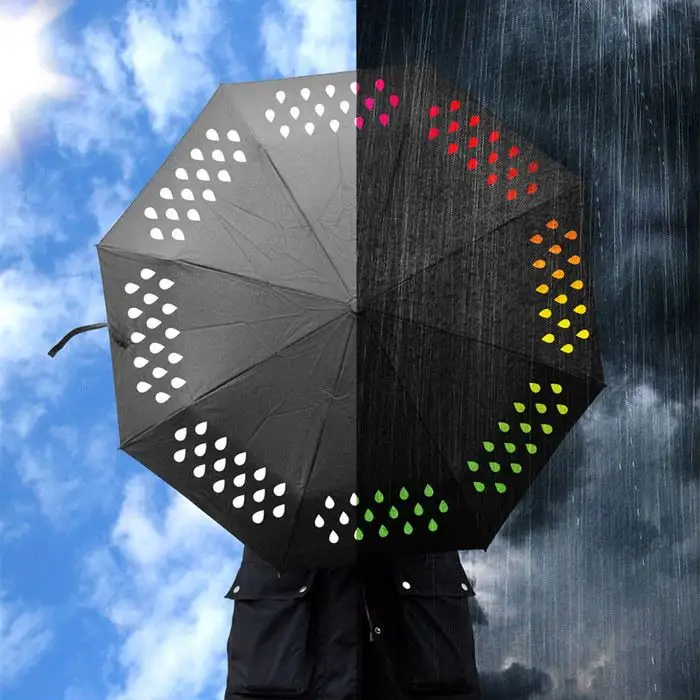 FINE OCEAN Custom Logo Rain 3 Folding Compact Change Color When Get Wet Fold Stick Water Magic Color Change Umbrella