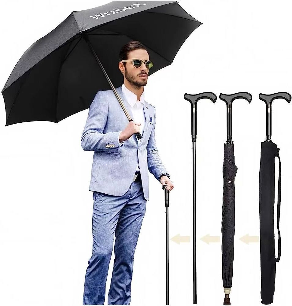 FINE OCEAN  Male Non-slip Walking Stick Male Windproof Long Handle Rain Gear Men Creative Cane Climbing Umbrella