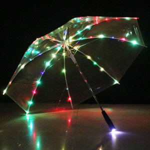 Fine Ocean Customized Transparent Luminous Umbrella for Adults Personalized LED Light Bar Flashlight Promotional Paraguas