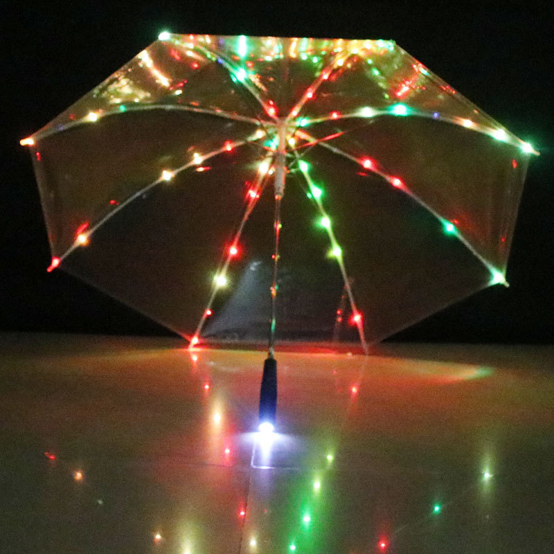 Fine Ocean Customized Transparent Luminous Umbrella for Adults Personalized LED Light Bar Flashlight Promotional Paraguas