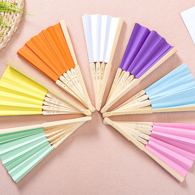 Fine Ocean Popular Diy Handmade Bamboo Handfan Colored Paper Hand Fan Blank Folding Fan For Children