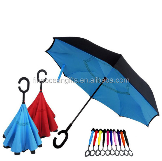 Upside Down Folded Cell Phone Brella Manufacturer Magicbrella C Shape Handle Inverted Umbrella