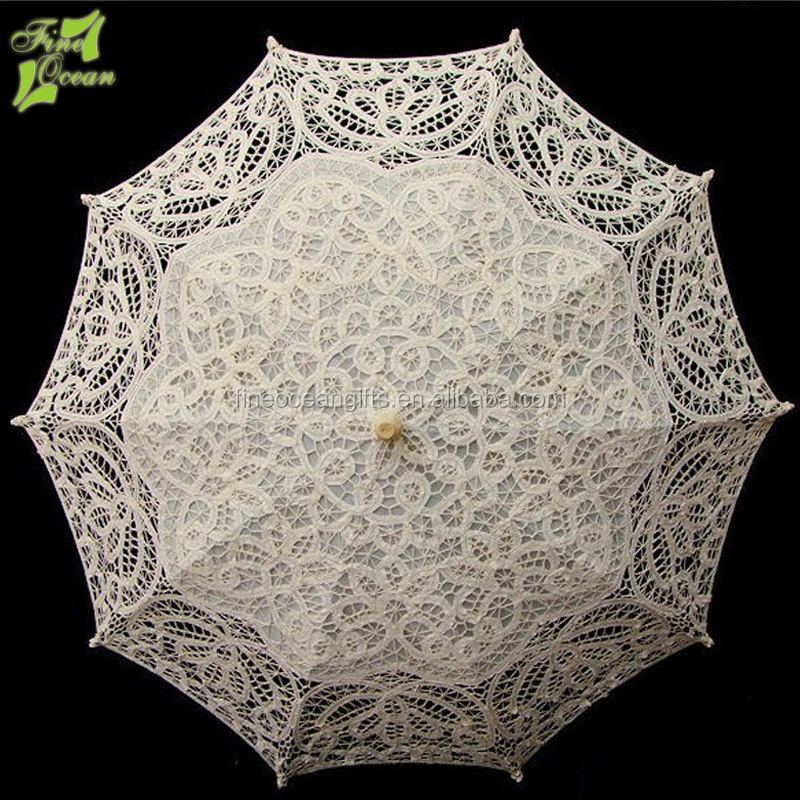 Romantic summer grace fancy lace garden white parasol umbrellas for wedding