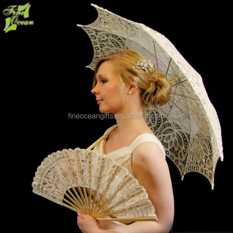 Romantic summer grace fancy lace garden white parasol umbrellas for wedding