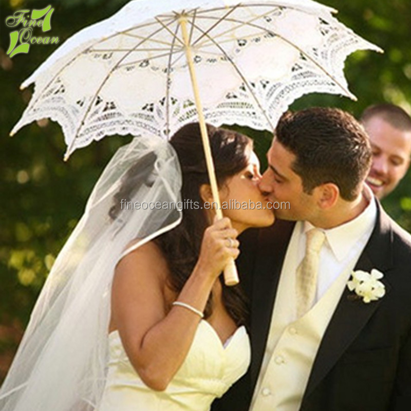 Romantic summer grace fancy lace garden white parasol umbrellas for wedding