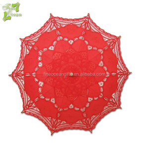 Wholesaler red lace fabric parasol waterproof decoration indian wedding umbrella