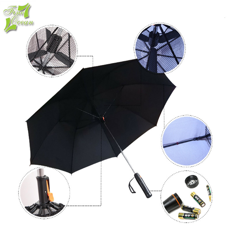 Fine Ocean Black Fan Umbrella With Battery