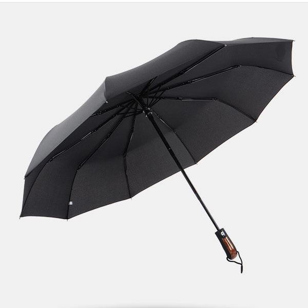 Auto open and close 3 fold travel three foldable black umbrella