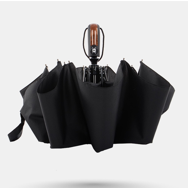 Auto open and close 3 fold travel three foldable black umbrella