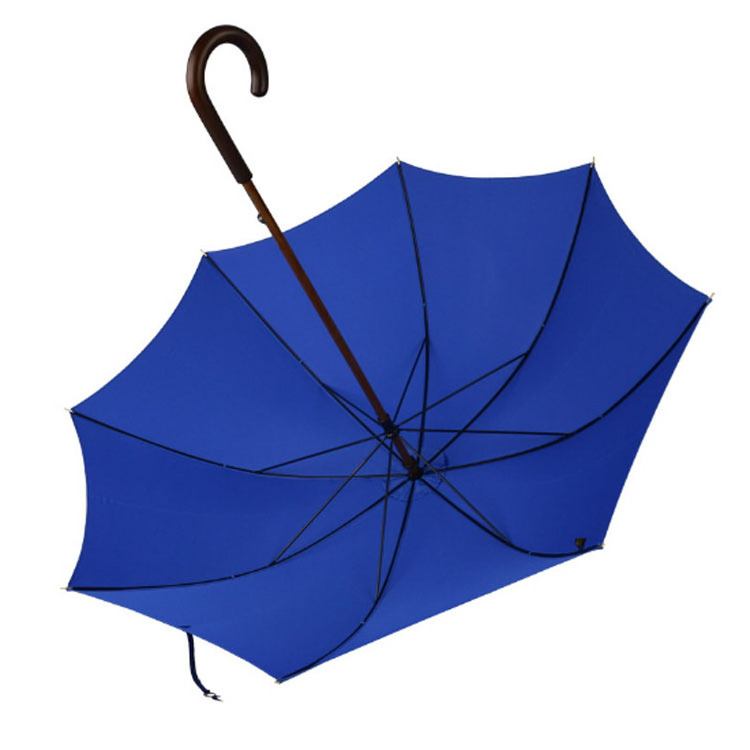 promotional cheap long wooden handle blue umbrella