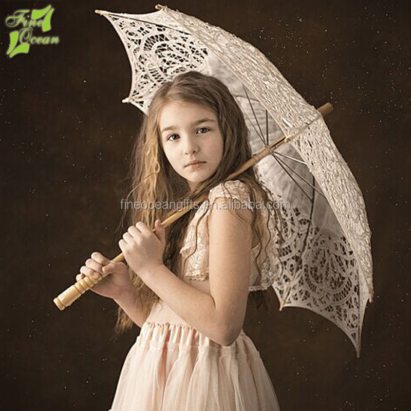 Fancy mini dolls battenburg lace embroidery wedding parasol umbrella