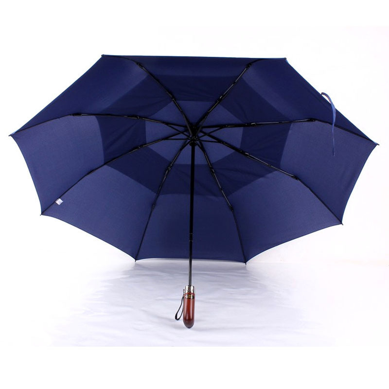 FINE OCEAN Auto 3 Fold Vent Umbrella Windproof 3 Fold Umbrella Foldable Windproof Umbrella With Wooden Handle