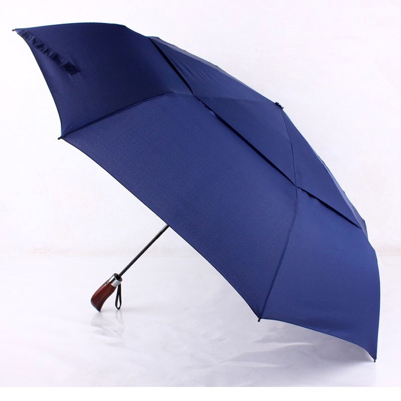 FINE OCEAN Auto 3 Fold Vent Umbrella Windproof 3 Fold Umbrella Foldable Windproof Umbrella With Wooden Handle