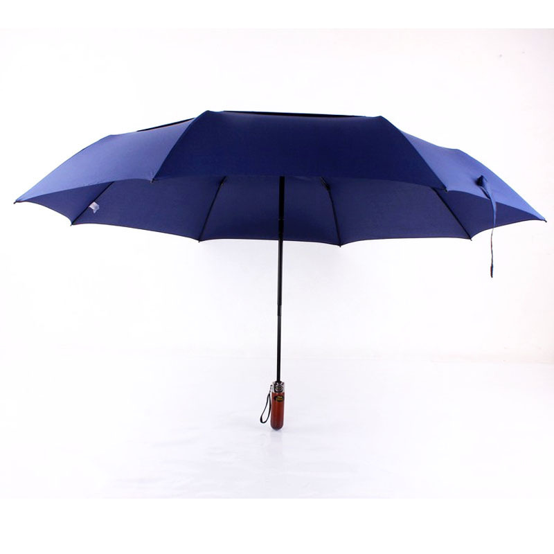 FINE OCEAN Auto 3 Fold Vent Umbrella Windproof 3 Fold Umbrella Foldable Windproof Umbrella With Wooden Handle