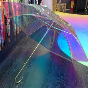 Fine Ocean 23" Auto Open Fashion  Holographic Magic Laser PVC Colorful Iridescent POE Umbrella