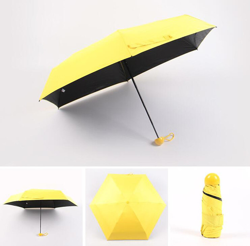 2020 latest design cute RPET small pocket size mini capsule 5 fold umbrella with plastic case