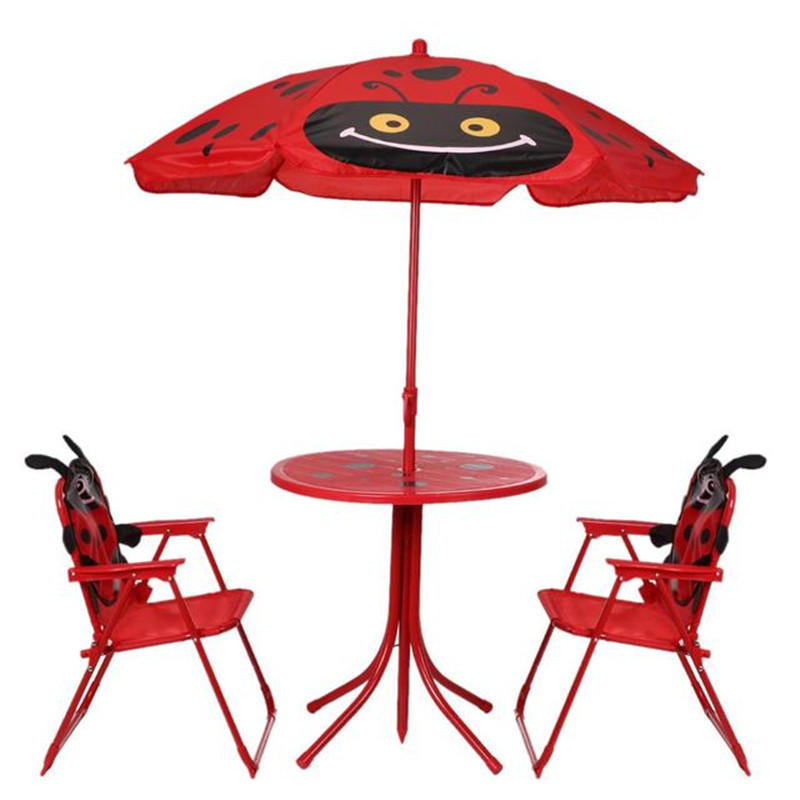 FINE OCEAN Garden Furniture Children Fold Up Portable Folding Table And Chair Set And Umbrella