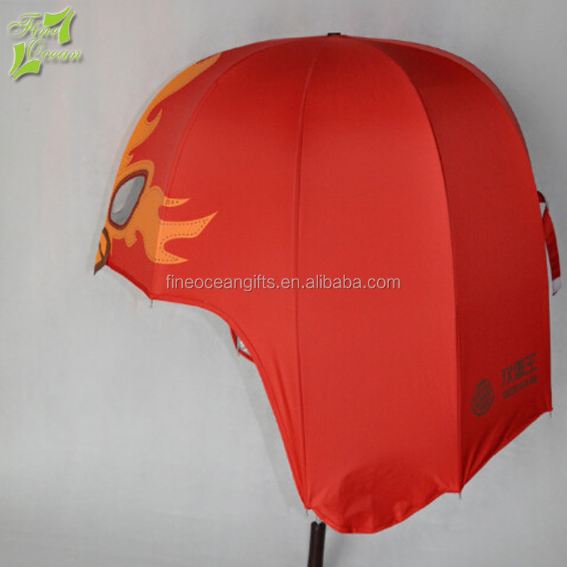 Good quality straight manual open plastic helmet hat shape umbrella