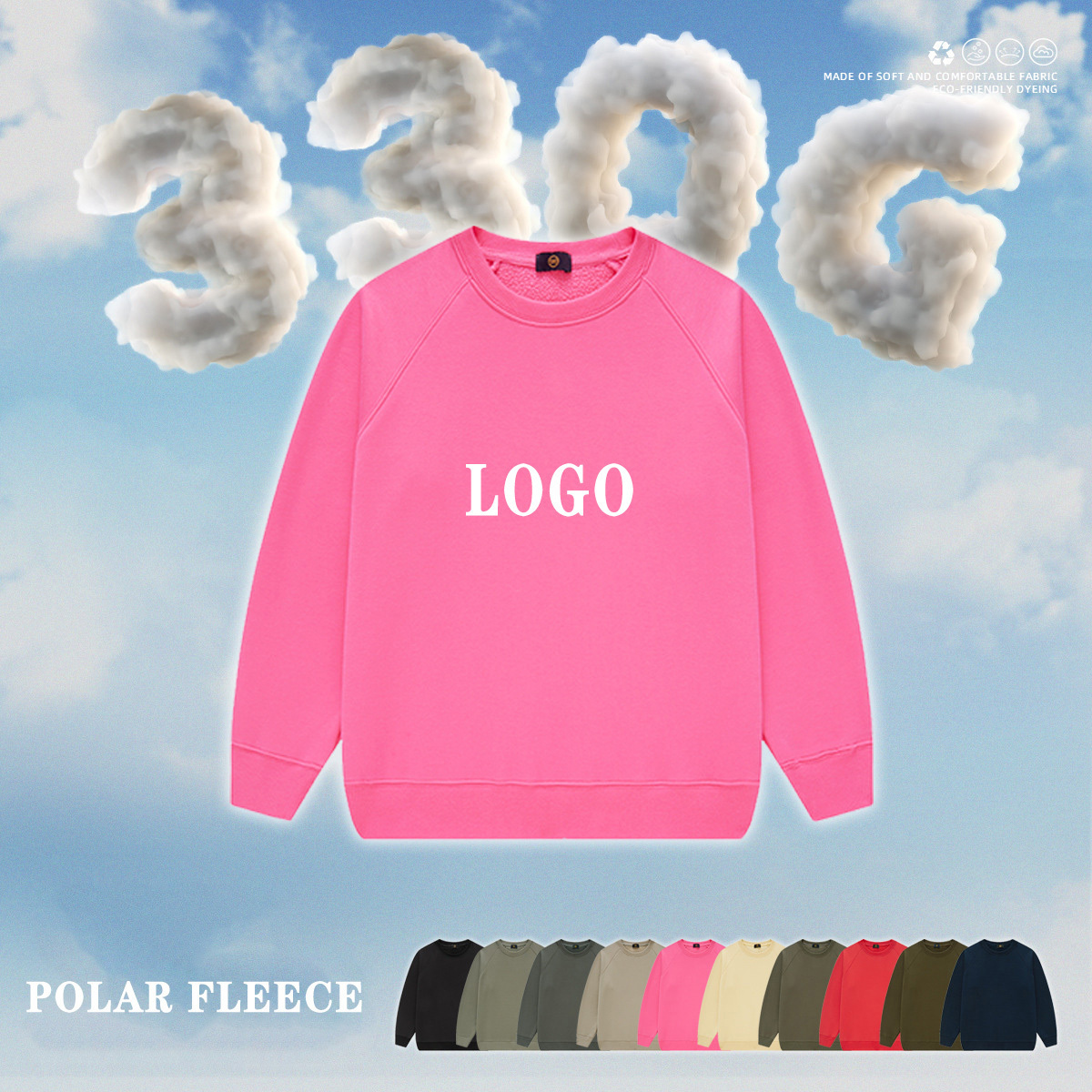 OEM Heavy weight 330 gsm 100%cotton streetwear blank crewneck unisex kids high quality customized logo puff printed sweatshirt